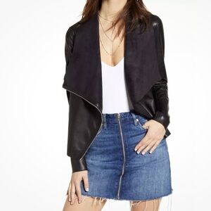 BLANK NYC Onto the Next Faux Leather Drape Front Jacket Black Womens M